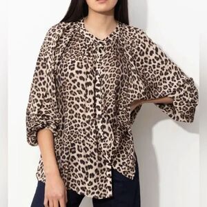 Dixie Leopard Print Flowy Brown & Tan Top(Size Small)